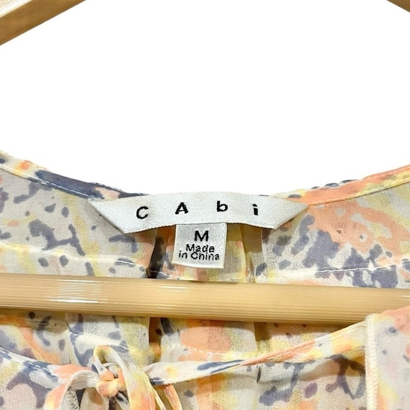 CABI Flashback Tunic Top Ruffle Neck Sheer Size Medium Pastel Colors Work Wear - Picture 6 of 6